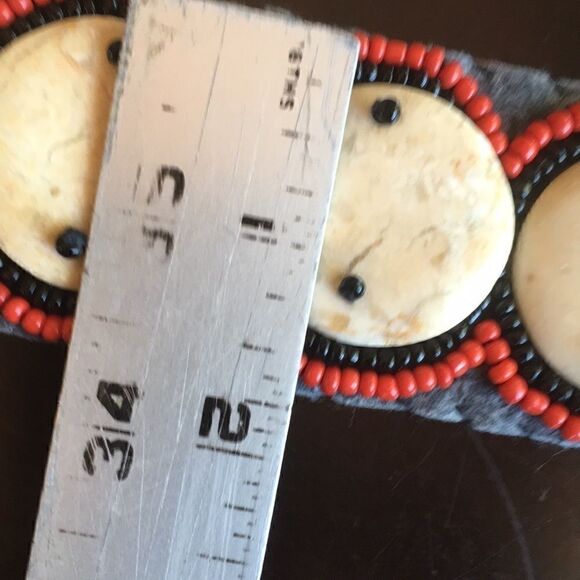 Hand crafted Mexican beaded and Stone fabric wide tie belt red black Vintage - Picture 8 of 8